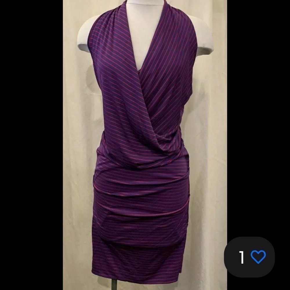 Nicole Miller Atelier Ruched Halter Dress Striped